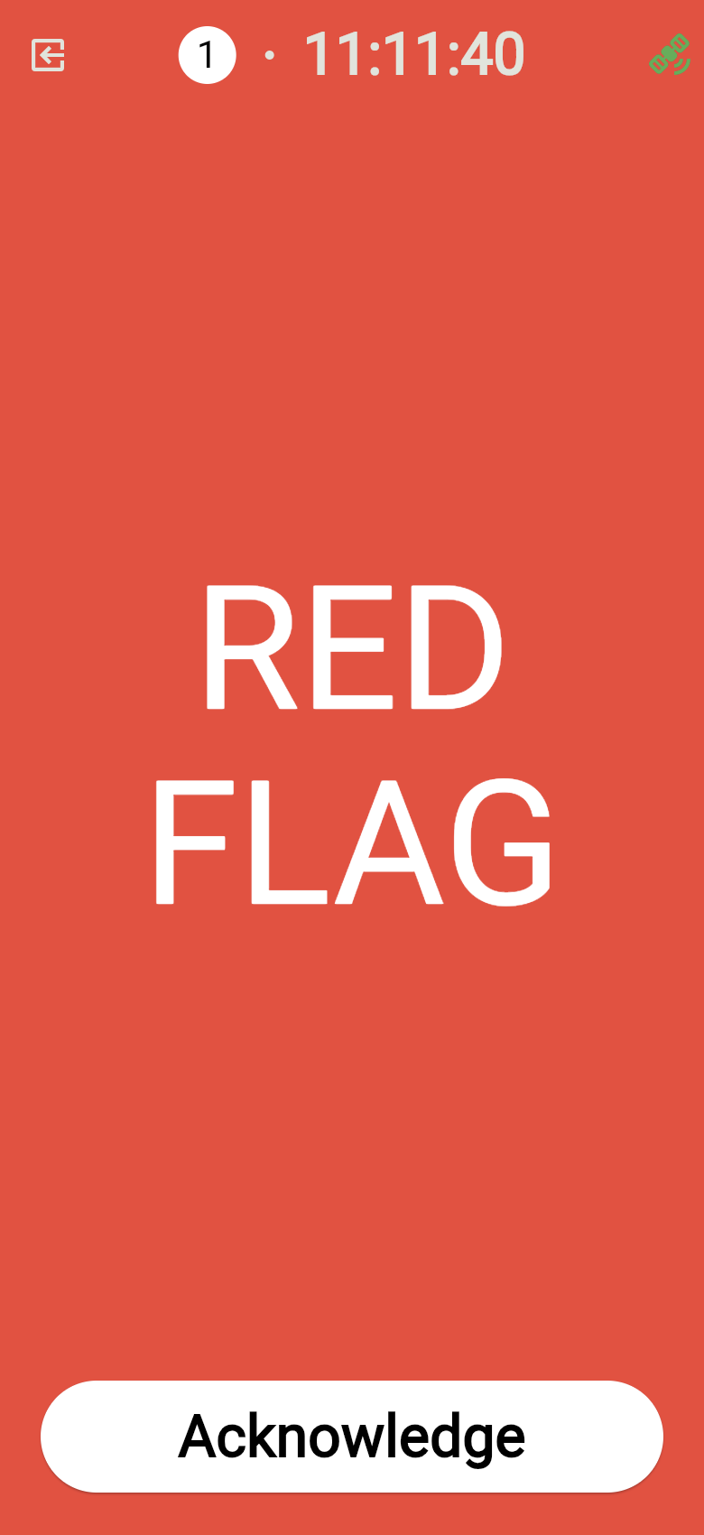 Red Flag alert with acknowledge button